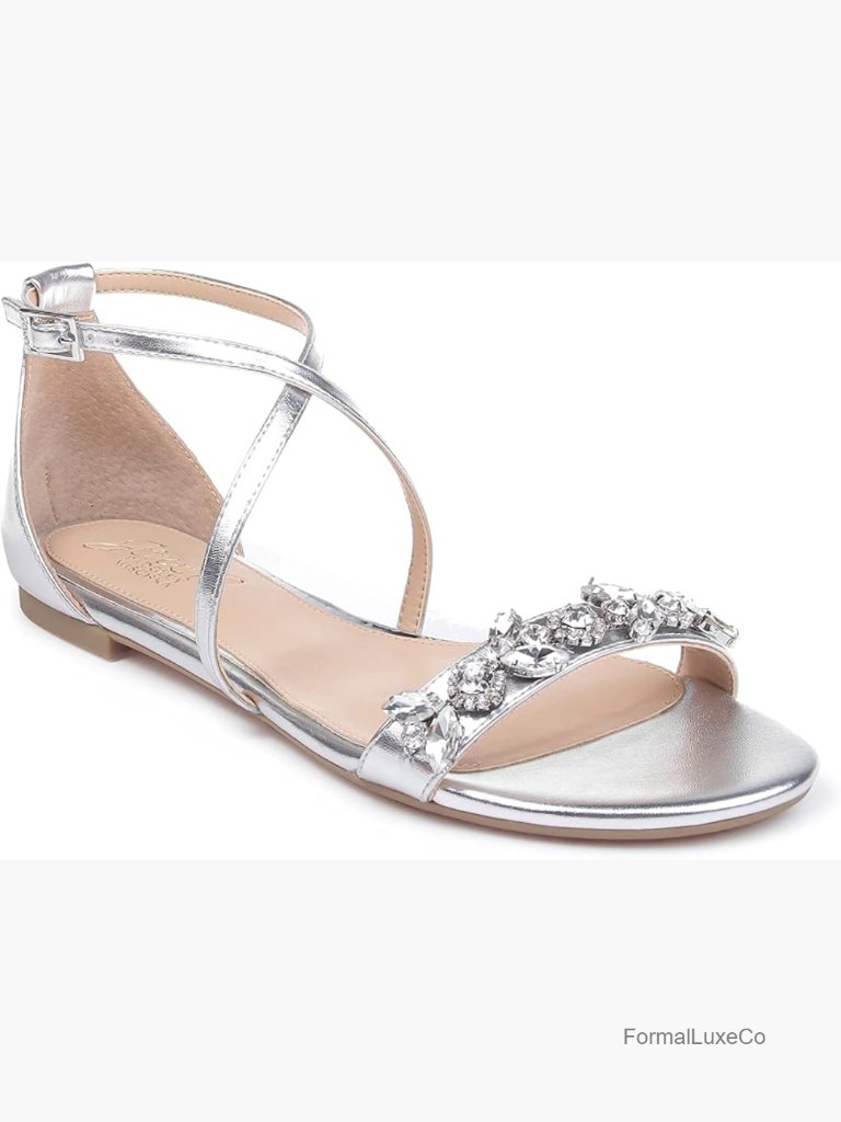 Crystal Embellished Open Toe Flat Sandals With Ankle Strap Buckle Closure